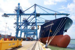 The vessel Rio Centaurus discharging cargo at Berth No. 21.