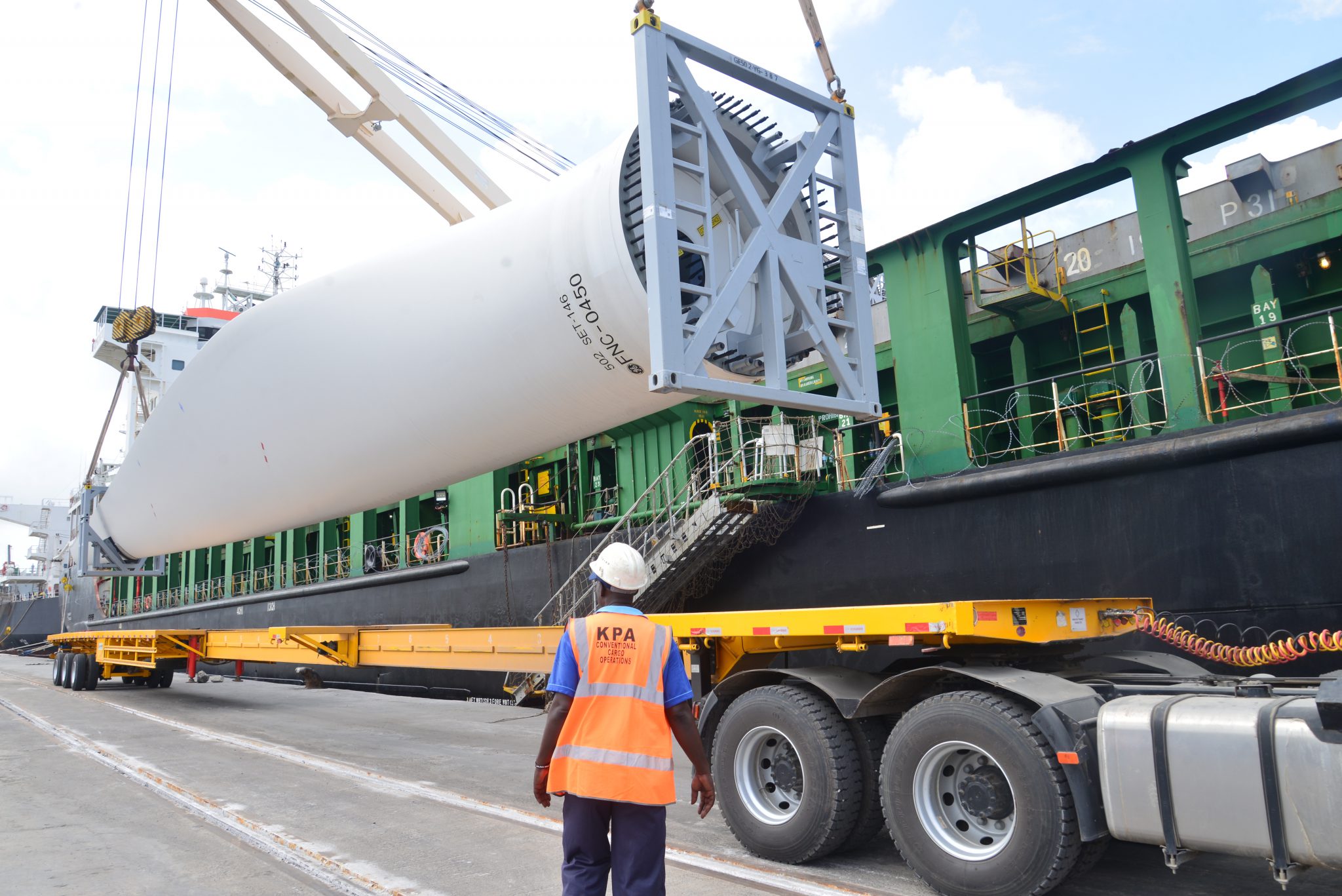 SHIP CARRYING TURBINES FOR THE KIPETO POWER PROJECT DOCKS AT MOMBASA PORT